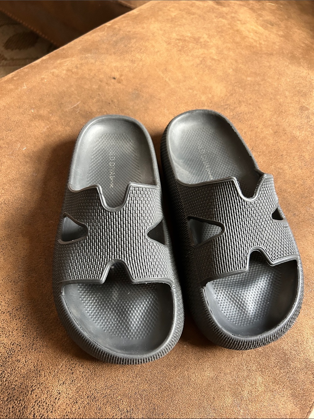 Wild Diva Black Slide Sandals - Textured Comfort
